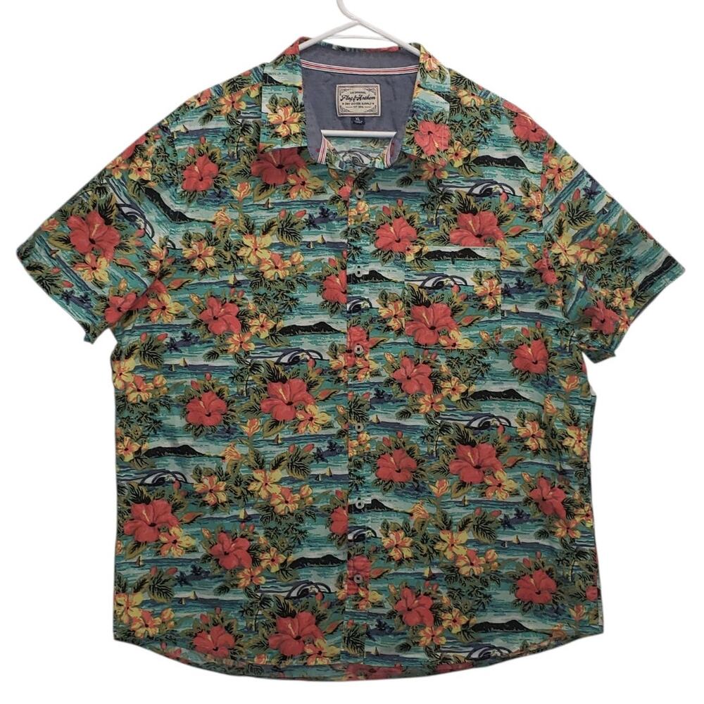 Flag & Anthem Mens XL Floral Button Down Shirt Casual Coastal Summer Tropical